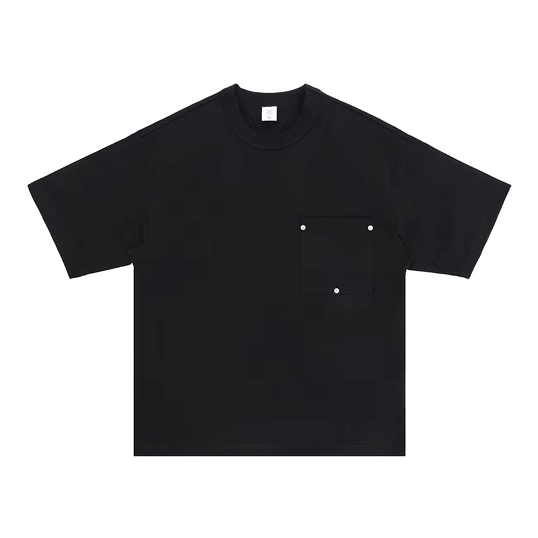 T Shirt Poche Poitrine Avec Rivets Triangles En Coton Respirant Col Rond Manches Courtes