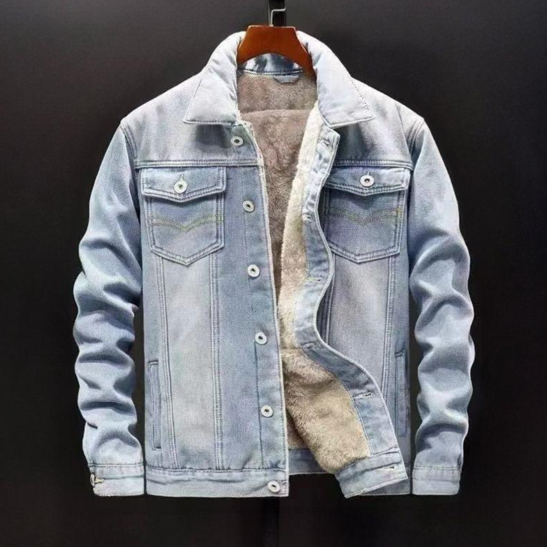Veste En Jean Doublée Polaire Pour Homme Avec Col Revers Et Boutons Lourds Durable