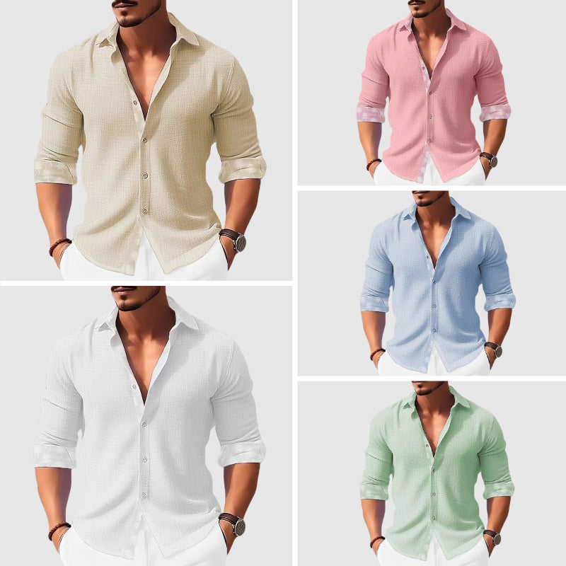 Theodore Willow Chemise Décontractée Adriatic Pour Homme En Mélange Polyester Léger Avec Col Rabattu