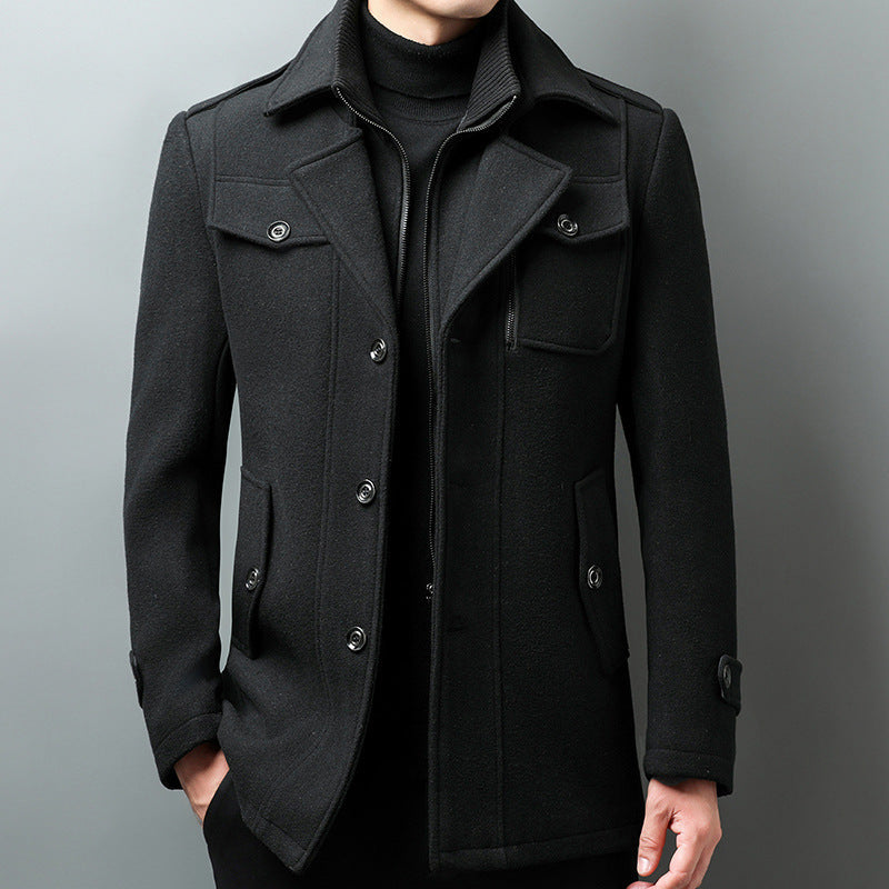 Amawinc Veste Homme Mélange de Laine Revers à Cran Épaulettes Coupe Structurée Bouton Avant
