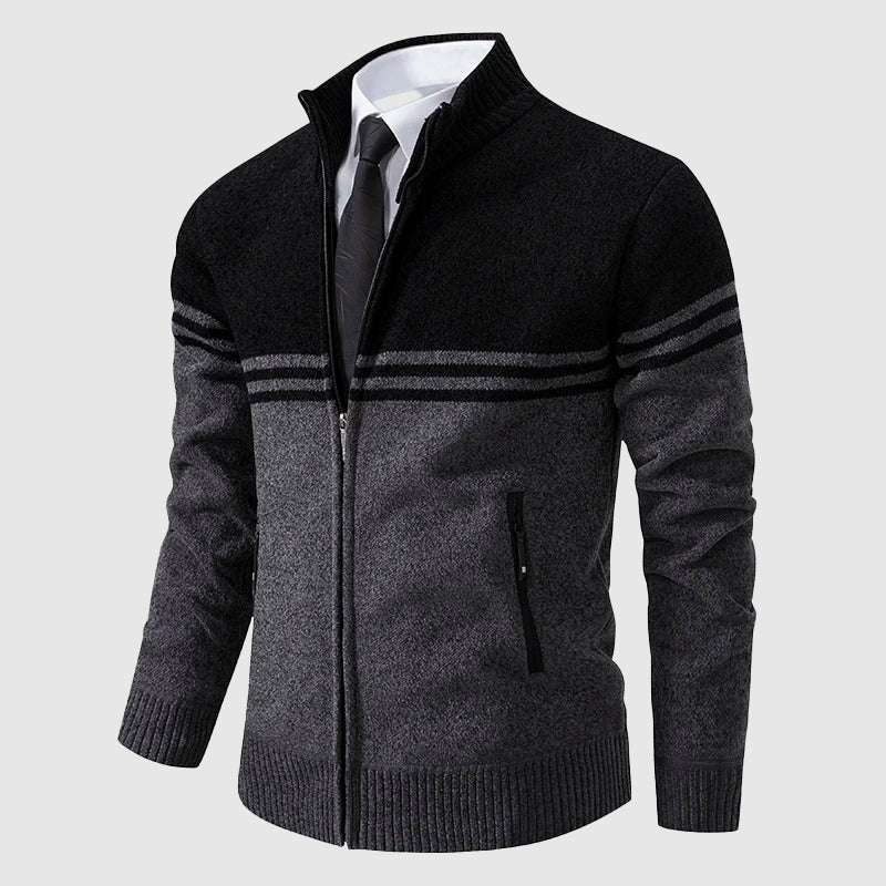 Cardigan Corporate Class Theodore Willow À Col Montant Avec Fermeture Éclair Bicolore Rayures Subtiles