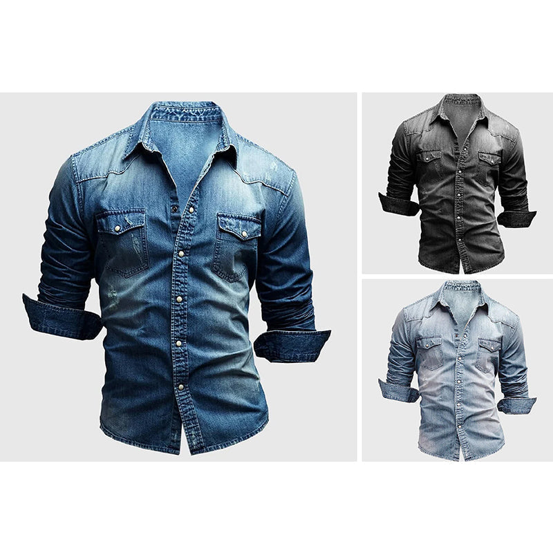 Chemise Denim Slim Fit Theodore Willow Miami avec Poches Poitrine Col Rabattu en Coton