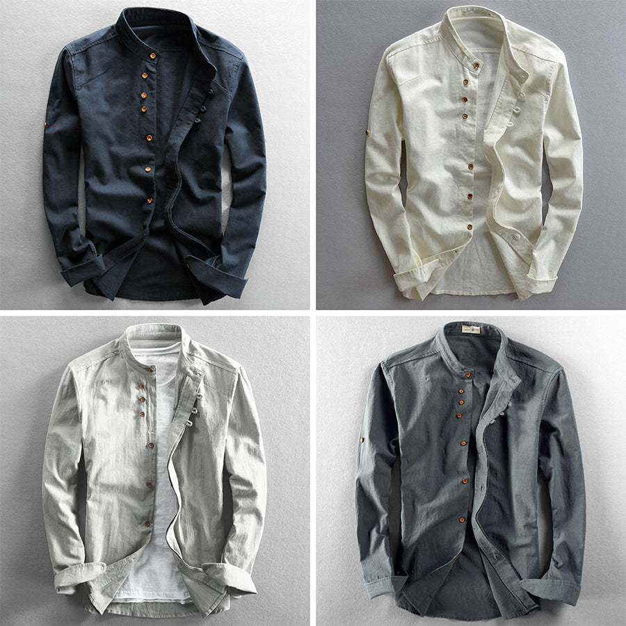 Chemise en Lin et Coton Osaka Theodore Willow Inspirée par la Culture Asiatique Été Quatre Couleurs