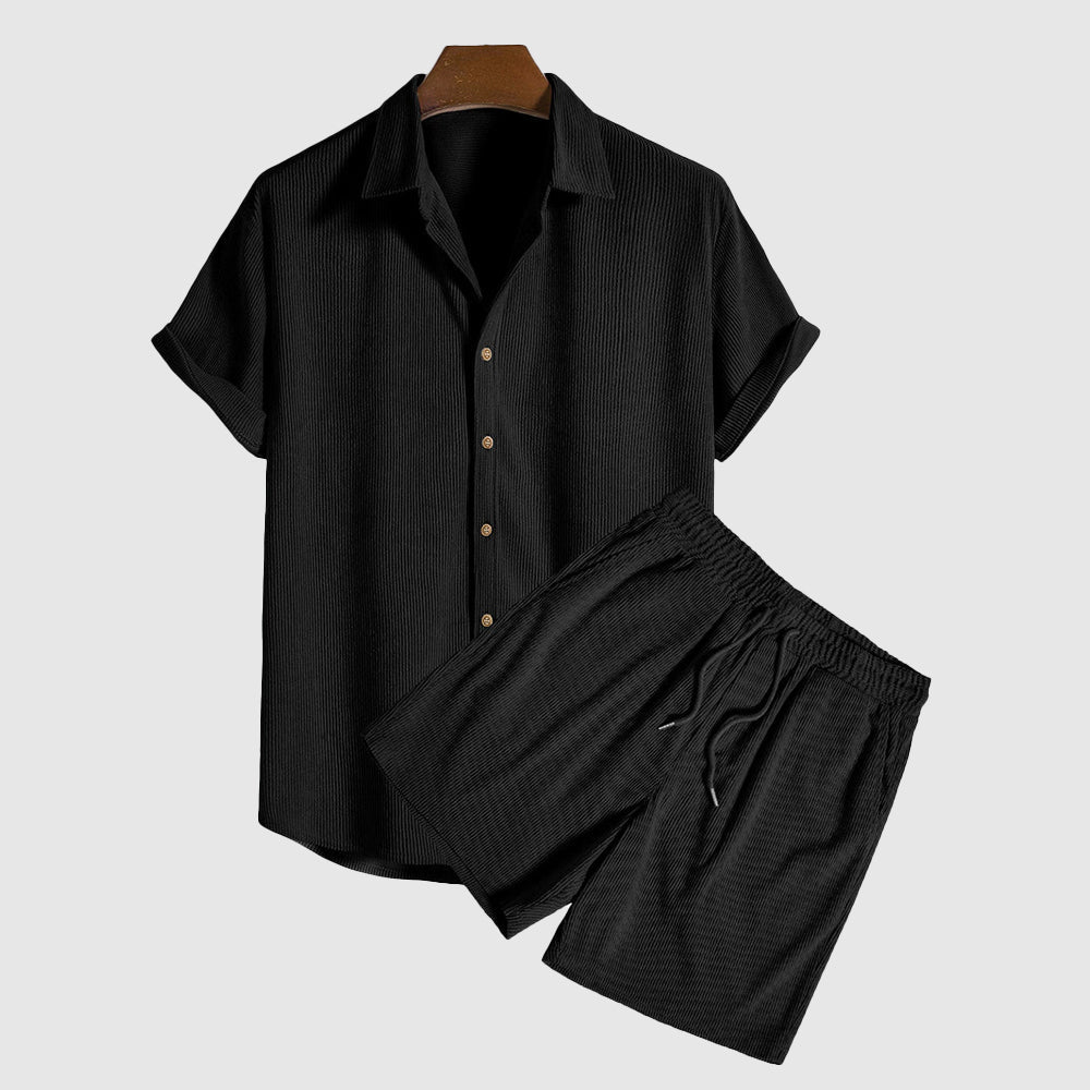 Ensemble Décontracté Theodore Willow Chemise à Col Classique à Boutons et Short à Taille à Cordon Avec Poches