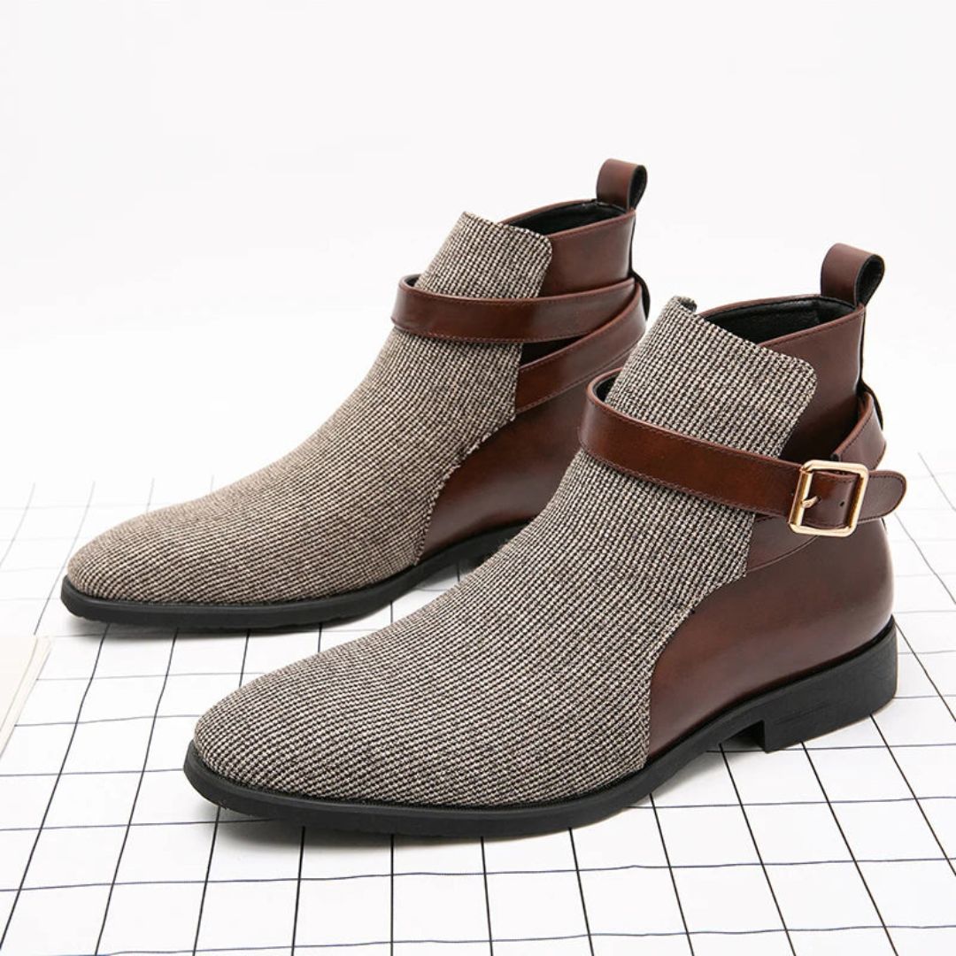Bottes Tricot Luxe Thoren Pour Homme Avec Talon En Cuir Bout Carré Design Double Texture Boucle Réglable