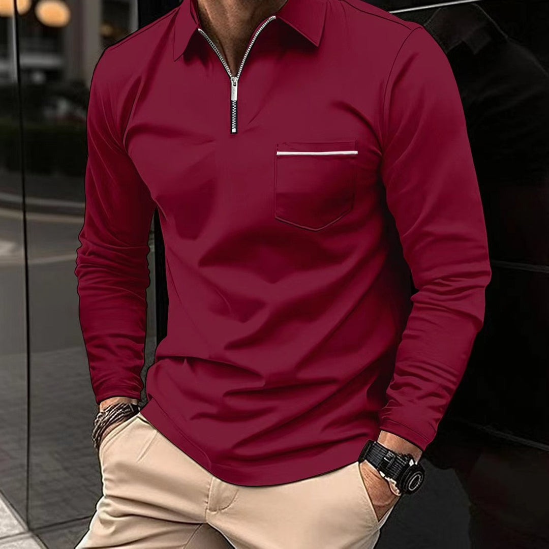 Polo Décontracté À Manches Longues Slim Fit Avec Demi Zip Et Poche À La Poitrine Inspiration Nordique