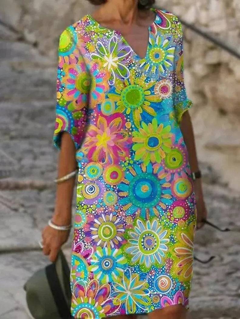 Blumiges V-Ausschnitt Kleid von Umera