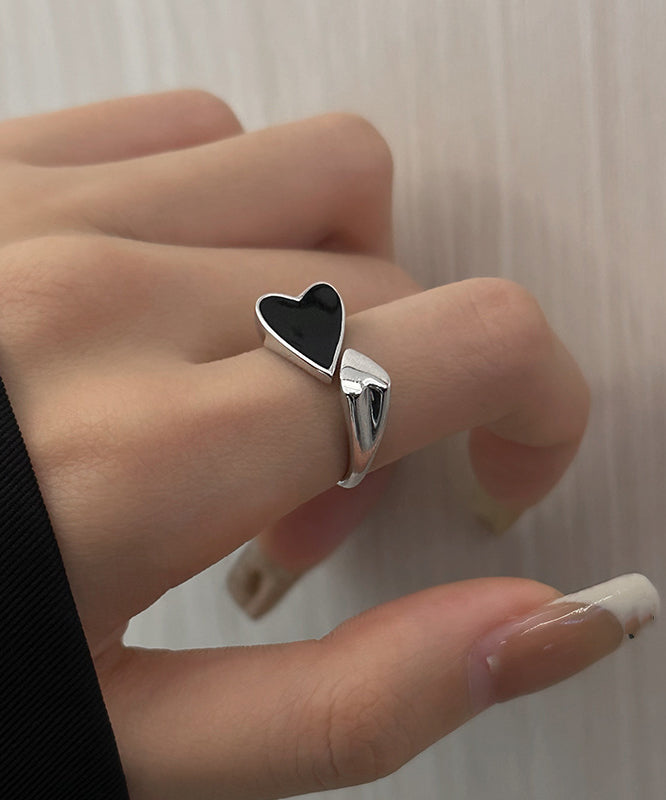 Bagues ouvertes uniques en argent sterling noir avec inscription Love - Amawinc