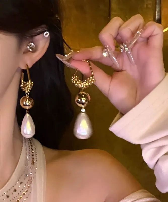 Boucles d'oreilles pendantes uniques en argent sterling et or avec pampilles et perles - Amawinc
