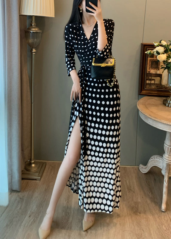Robe de soirée noire unique à dégradé et ouverture latérale à la taille - Amawinc