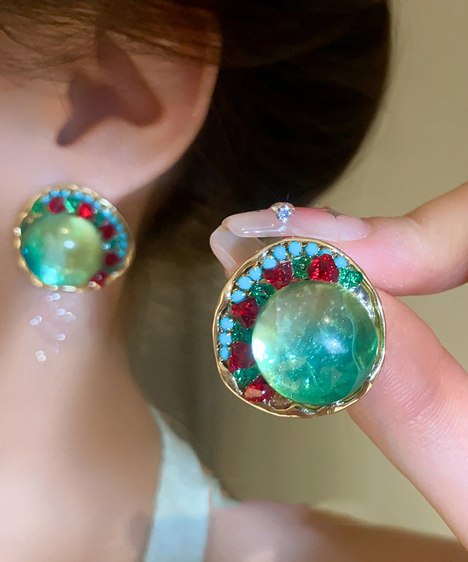 Boucles d'oreilles à tige uniques en alliage vert et émail coloré en zircon - Amawinc