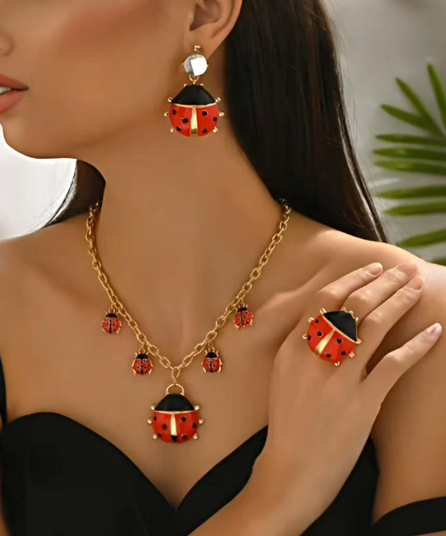 Ensemble unique de trois boucles d'oreilles pendantes, bagues et collier pendentif en alliage d'acier inoxydable - Amawinc