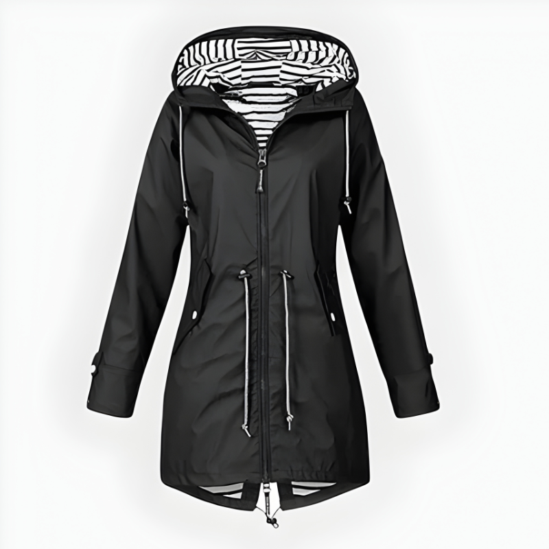 Imperméable Long pour Femme avec Capuche Coupe Vent Étanche Pluie Élégante et Moderne