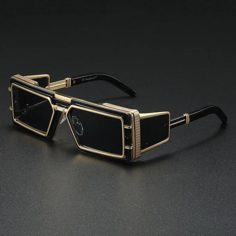 Lunettes de Soleil Steampunk Arlen Luxe avec Protection UV Cadre Carré Audacieux et Détails Métalliques
