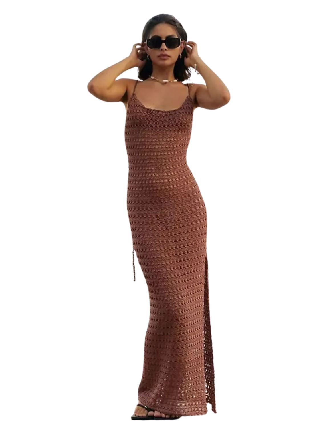 Robe de Plage en Crochet Amawinc pour Bikini Coupe Moulante Respirante et Confortable