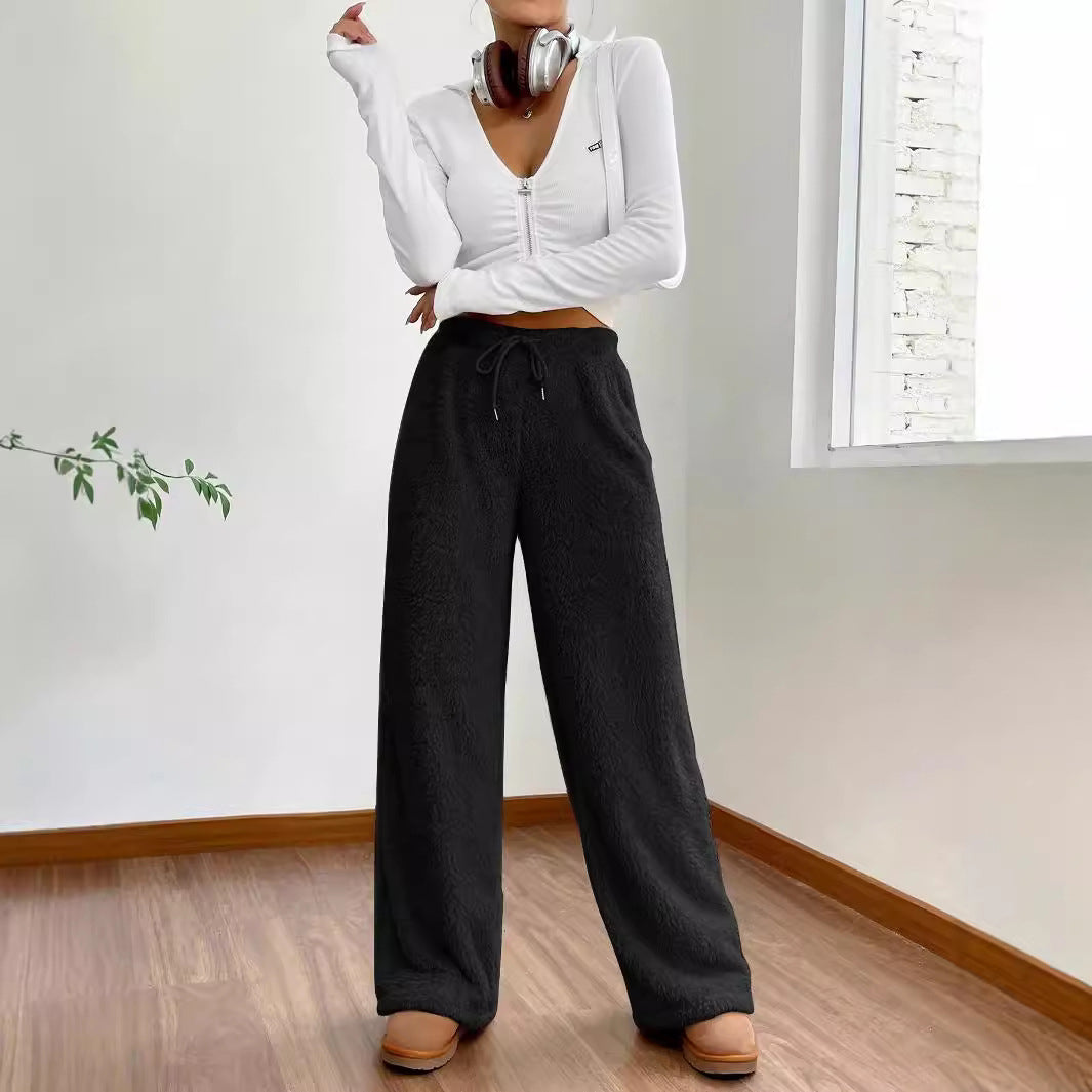 Pantalon En Fausse Fourrure Moelleuse Valentina Rossi Silhouette Large Confort Extrême Et Style Décontracté Chic