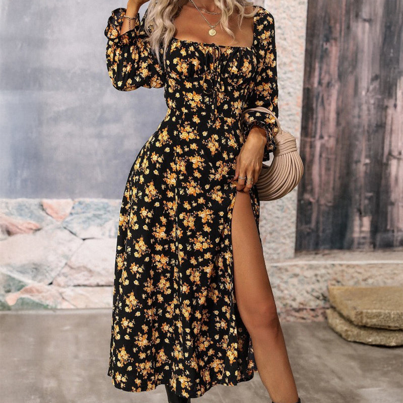 Robe Florale Printemps Valentina Rossi Col Carré Nœud Devant Jupe Aline Légère Polyester
