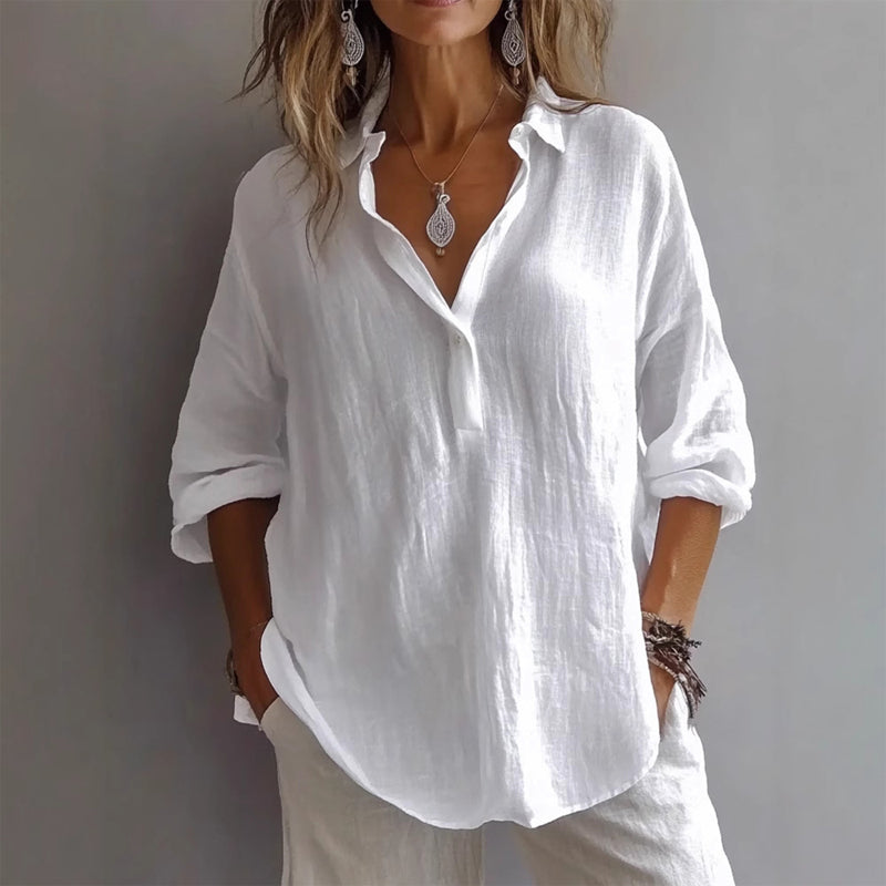 Blouse Décontractée En Lin Texturé Valentina Rossi Carrara Casuale Col Ouvert Pour Été Confort Léger
