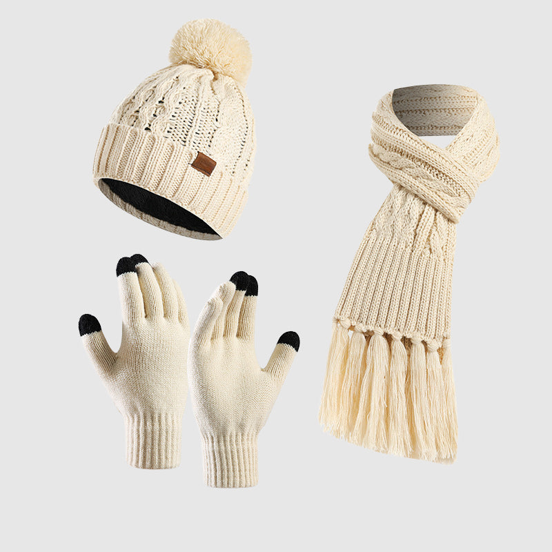 Valentina Rossi Ensemble Tricot Trio Hivernal Délice Glacial Avec Bonnet Écharpe Gants Élégants