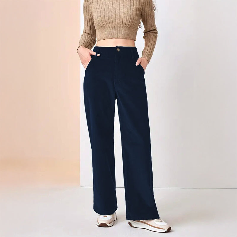 Valentina Rossi Laval Pantalon Velours Côtelé À Taille Haute Jambe Évasée Avec Plis Subtils