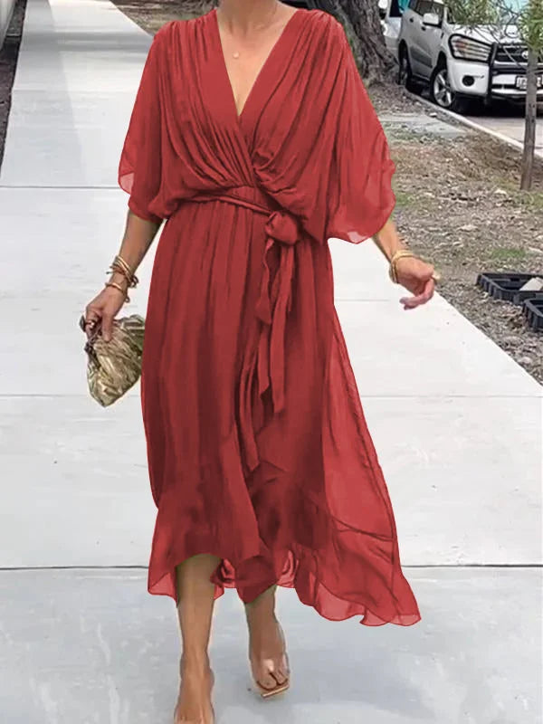 Grünes Chiffonkleid mit V-Ausschnitt von Veronia