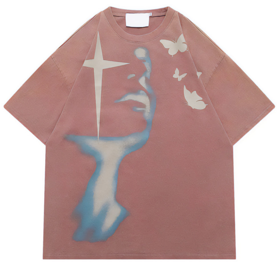 Papillon Nocturne T Shirt Oversize Vintage Confort Quotidien En Coton Col Rond Et Doux