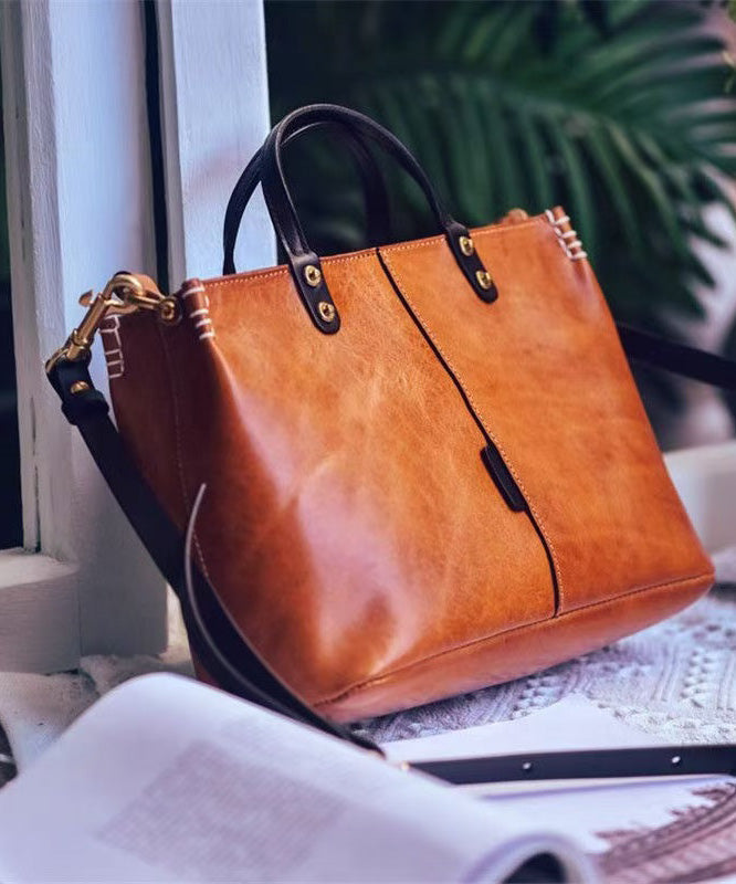 Grand sac fourre-tout vintage en cuir marron durable - Amawinc