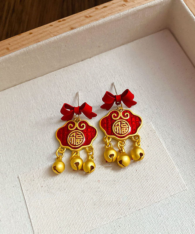 Boucles d'oreilles pendantes vintage en argent sterling doré avec fermoir de sécurité et nœud - Amawinc
