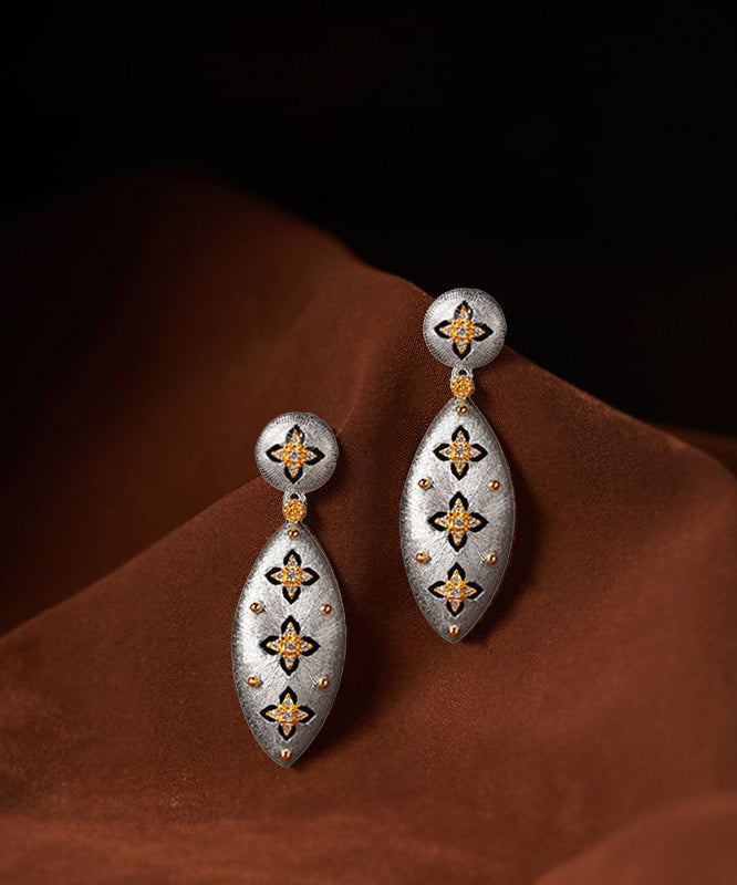 Boucles d'oreilles pendantes vintage en soie et argent sterling avec trèfle à quatre feuilles - Amawinc