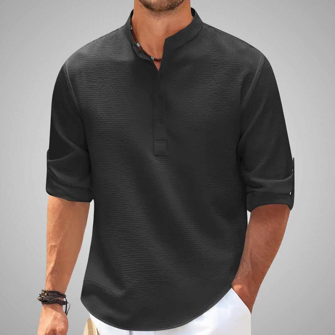Nordic Flair Chemise Henley Homme Tricot Gaufré Col Grand-Père Manches Longues Pour Toutes Saisons