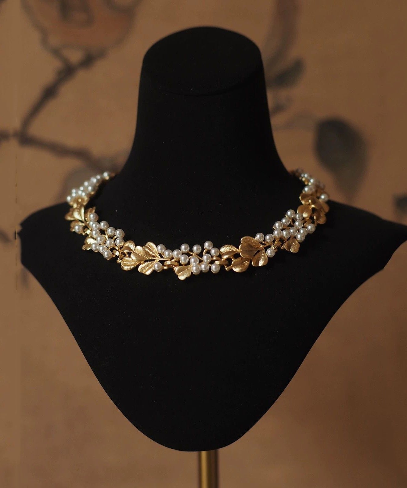 Collier de perles graduées en alliage de cuivre doré Vogue avec feuilles de ginkgo - Amawinc