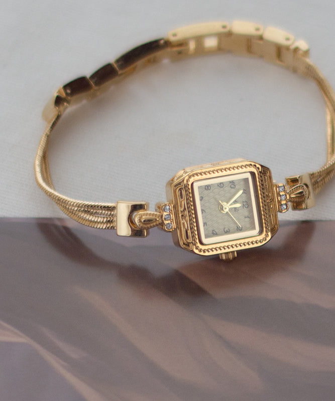 Montres carrées Vogue en acier inoxydable doré avec chaîne en zircon - Amawinc