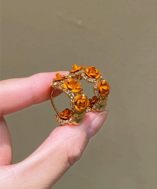 Boucles d'oreilles créoles Vogue orange en alliage de cuivre et zircon rose - Amawinc