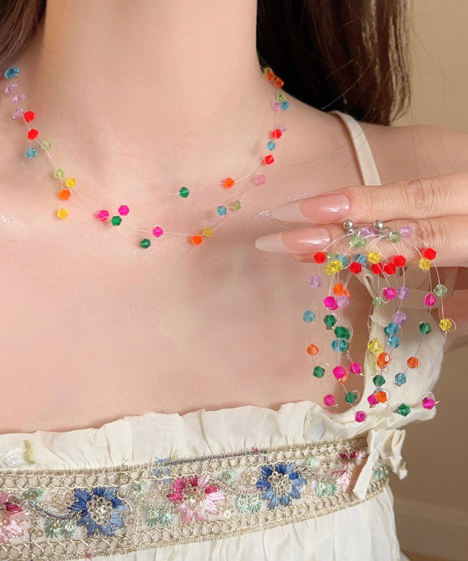Ensemble deux pièces Vogue Rainbow Weave avec collier à pampilles et boucles d'oreilles pendantes en cristal - Amawinc