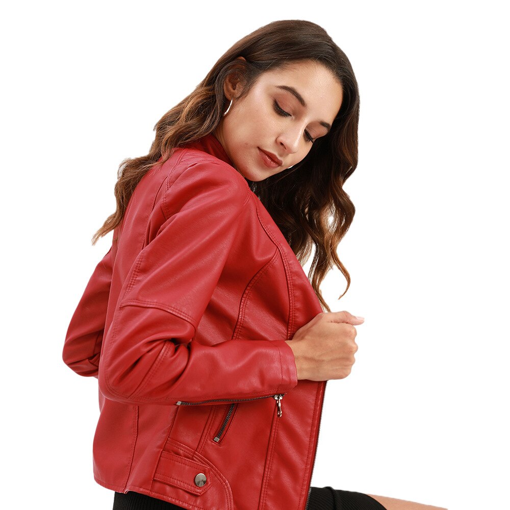 Isabella Veste Femme En PU Cuir Col Mandarin Élégante Polyvalente Pour Tous Les Jours