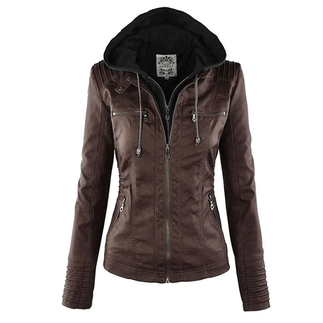Veste En Cuir Synthétique Imperméable Pour Femme Avec Capuche Détachable Polyvalente Pour Bureau Et Loisirs