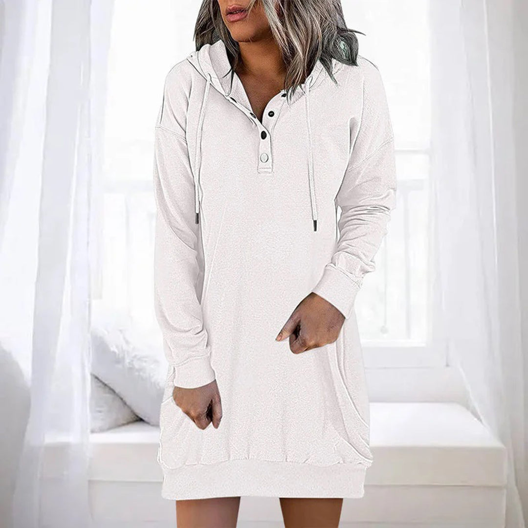 Robe À Capuche Femme Col Boutonné Manches Longues Confort Décontracté Esprit Nordique Amawinc