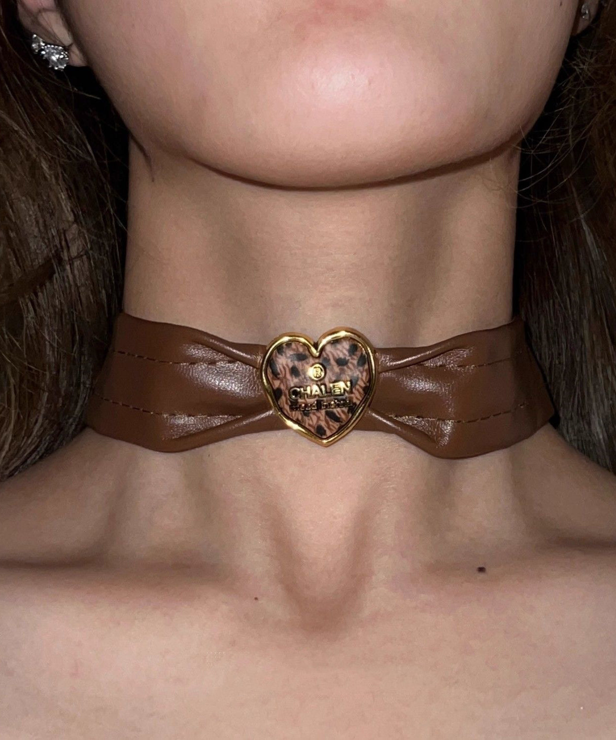 Collier ras du cou en cuir et alliage d'argent sterling marron pour femme - Amawinc
