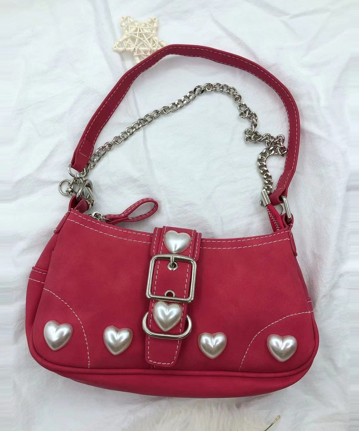 Sac hobo en similicuir rouge Pearl Love pour femme - Amawinc
