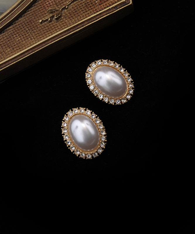 Boucles d'oreilles à tige en argent sterling blanc et perles de zircone surdorées pour femmes - Amawinc