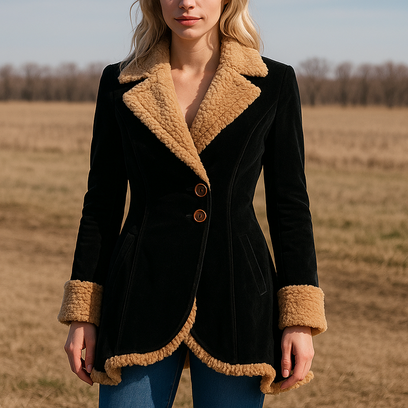 Manteau Femme Tailleur En Suède Synthétique Avec Fourrure Sur Le Col Et Poignets Retroussés