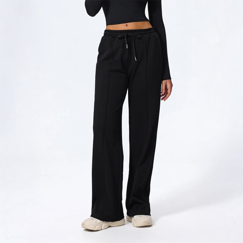 Pantalon Décontracté Femme À Jambe Large En Tricot Mélangé Doux Coton Pour Un Style Confortable Et Élégant
