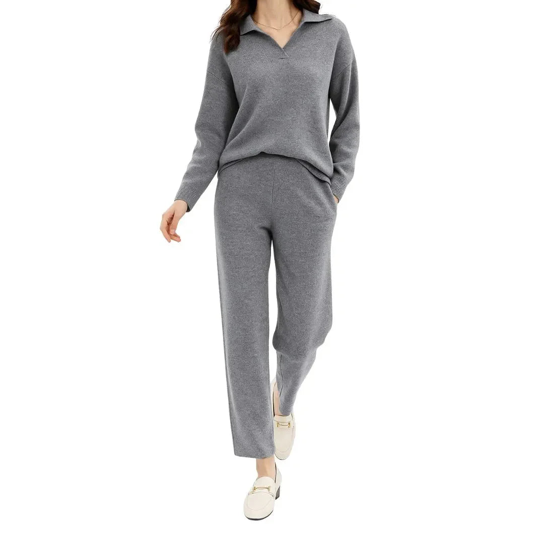 Ensemble Décontracté Pull Polo En Cachemire Pour Femme Et Pantalon Harem Taille Haute