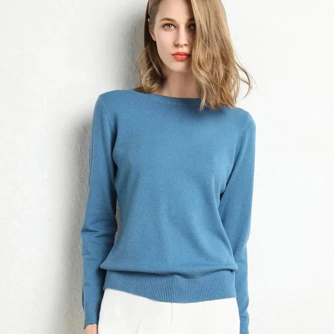 Pull Femme en Cachemire Classique Ultra Doux avec Col Rond et Bordures Cotelees Polyvalent pour Bureau Soiree