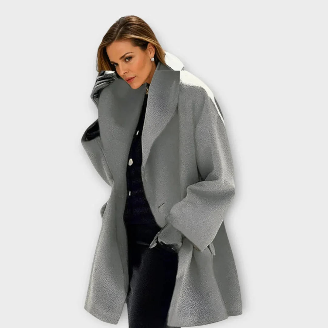 Manteau En Laine Longueur Genou Pour Femme Avec Revers Large Et Coupe Oversize Ultra Confortable