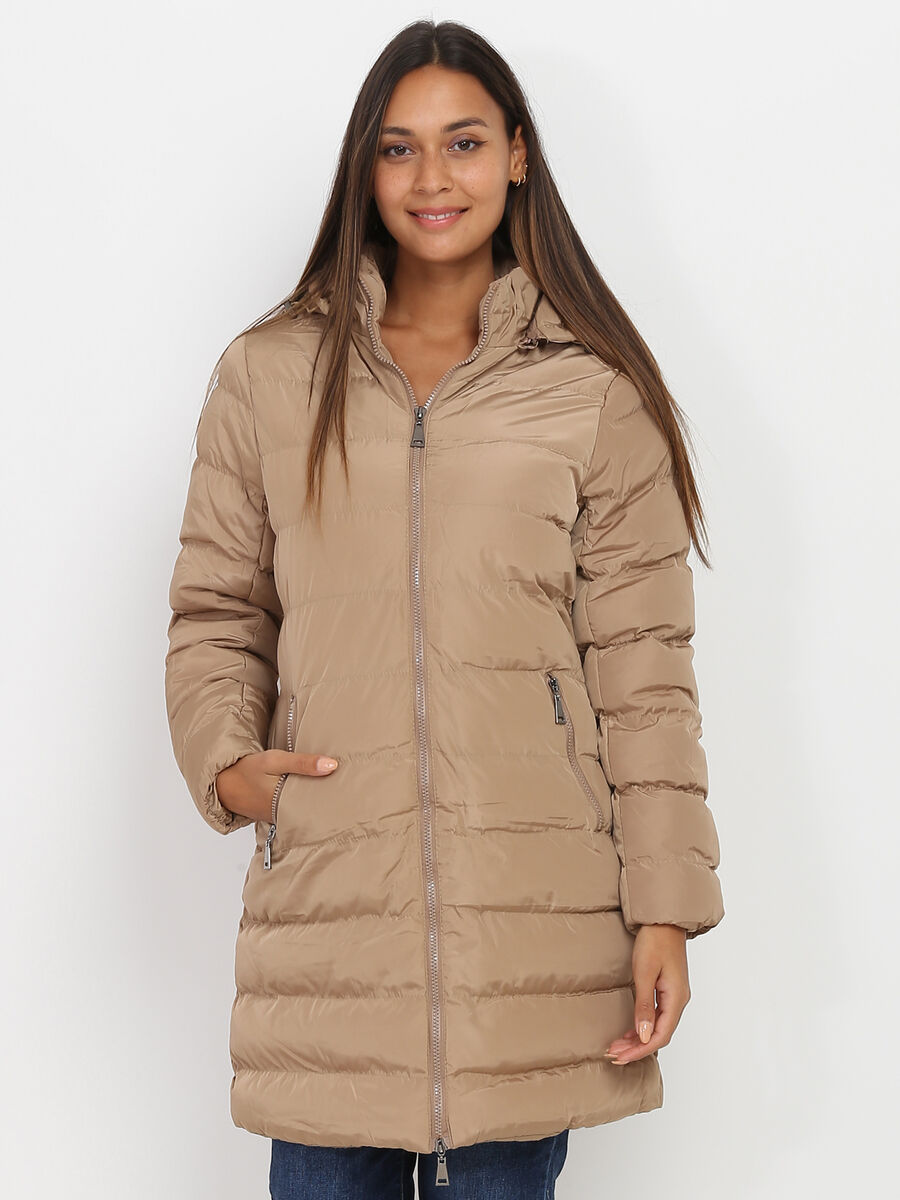 Manteau Matelassé Femme Décontracté Longueur Mi Cuisses Capuche Poches Zippées Pour Automne Hiver