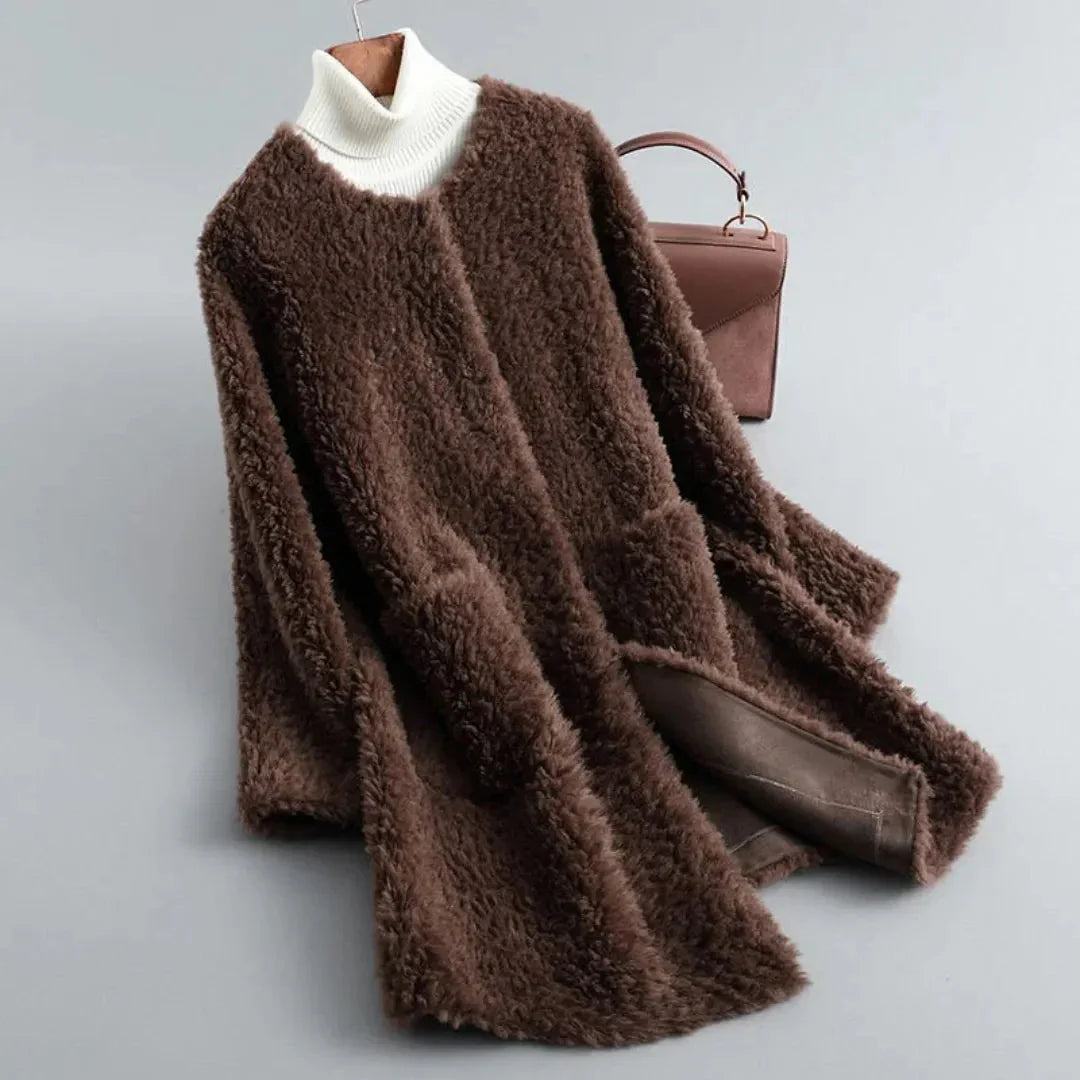 Manteau Pour Femmes En Fourrure De Shearling Drapé Luxe Ultra Doux Chaleur Naturelle