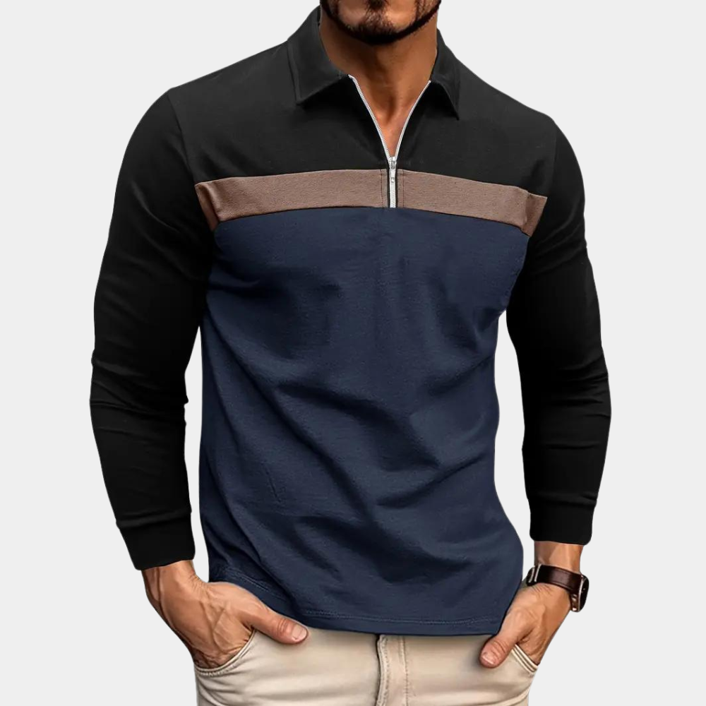 Baumwoll-Poloshirt für Herren, Langarm, Komfort-Passform