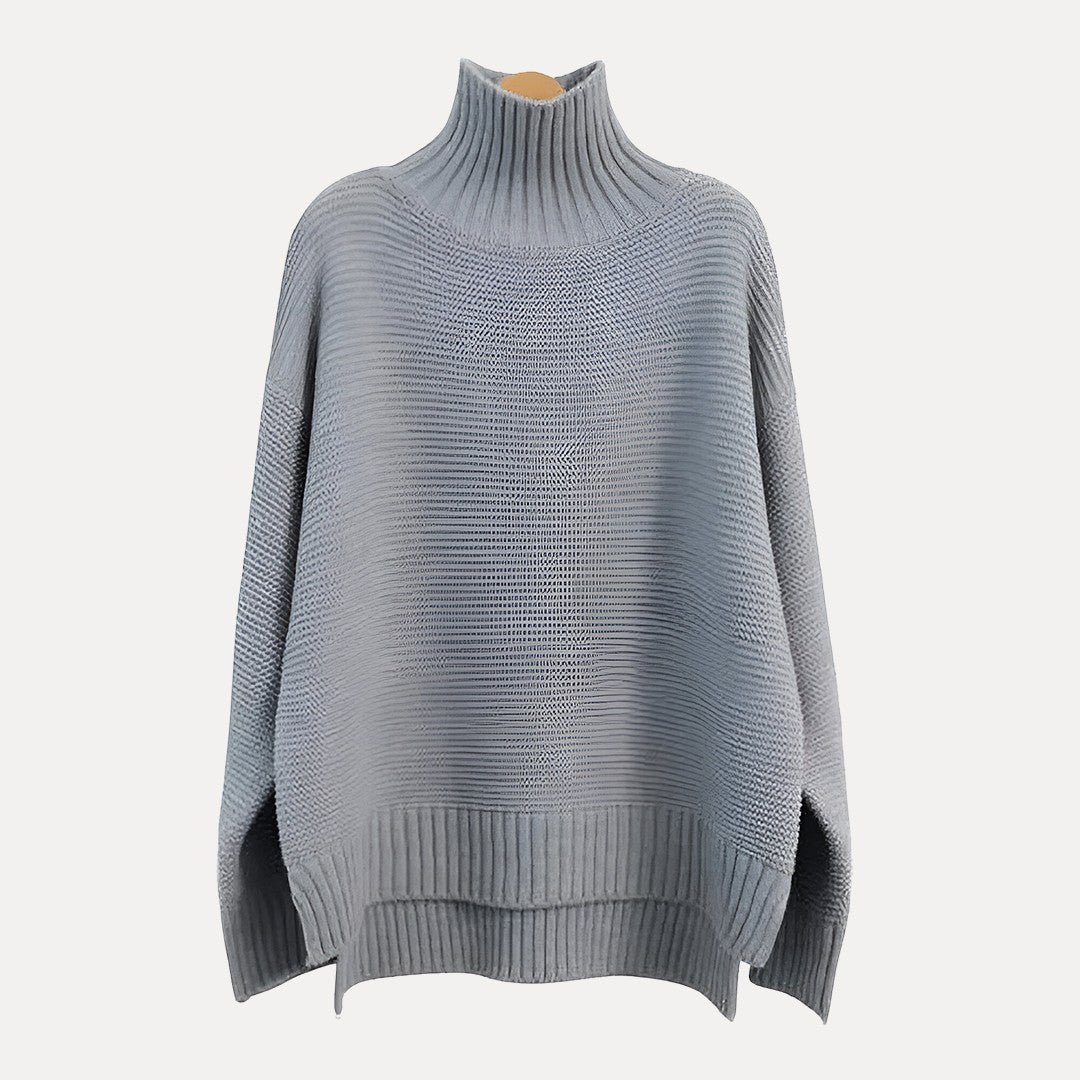 Isabella Pull Oversize en Laine à Col Roulé avec Fentes Latérales Côtelées pour Femme