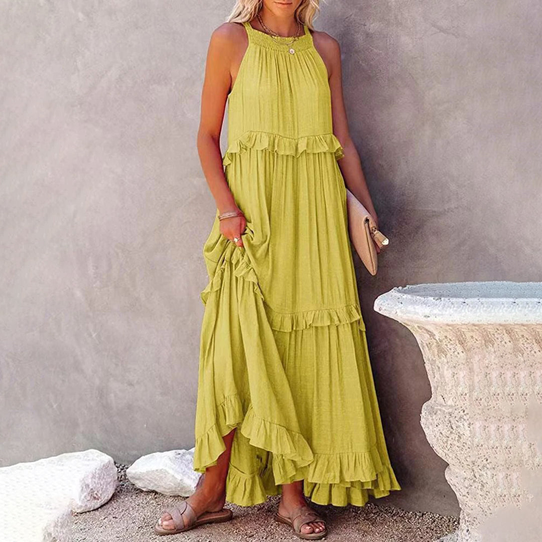 Robe Maxi Sans Manches Décolleté Halter Femme Élégante A Ligne Fluide Et Légère Chic